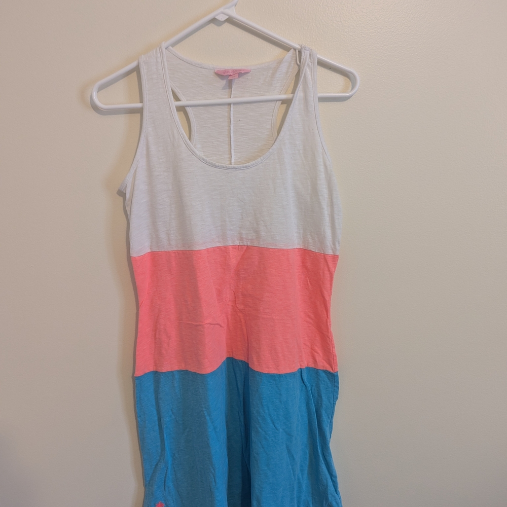 Lilly Pulitzer Tri-Color Mini Dress - White, Coral, Sky Blue